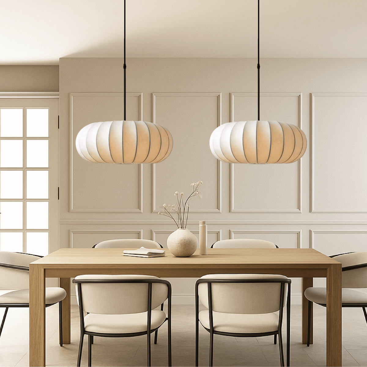 Round Pendant Light Fixture With Fabric Shade, 12-Inch Diameter | Lersk