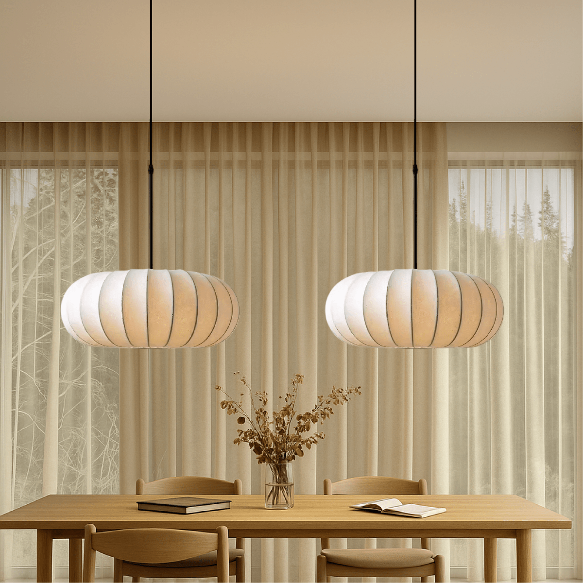 Round Pendant Light Fixture With Fabric Shade, 12-Inch Diameter | Lersk