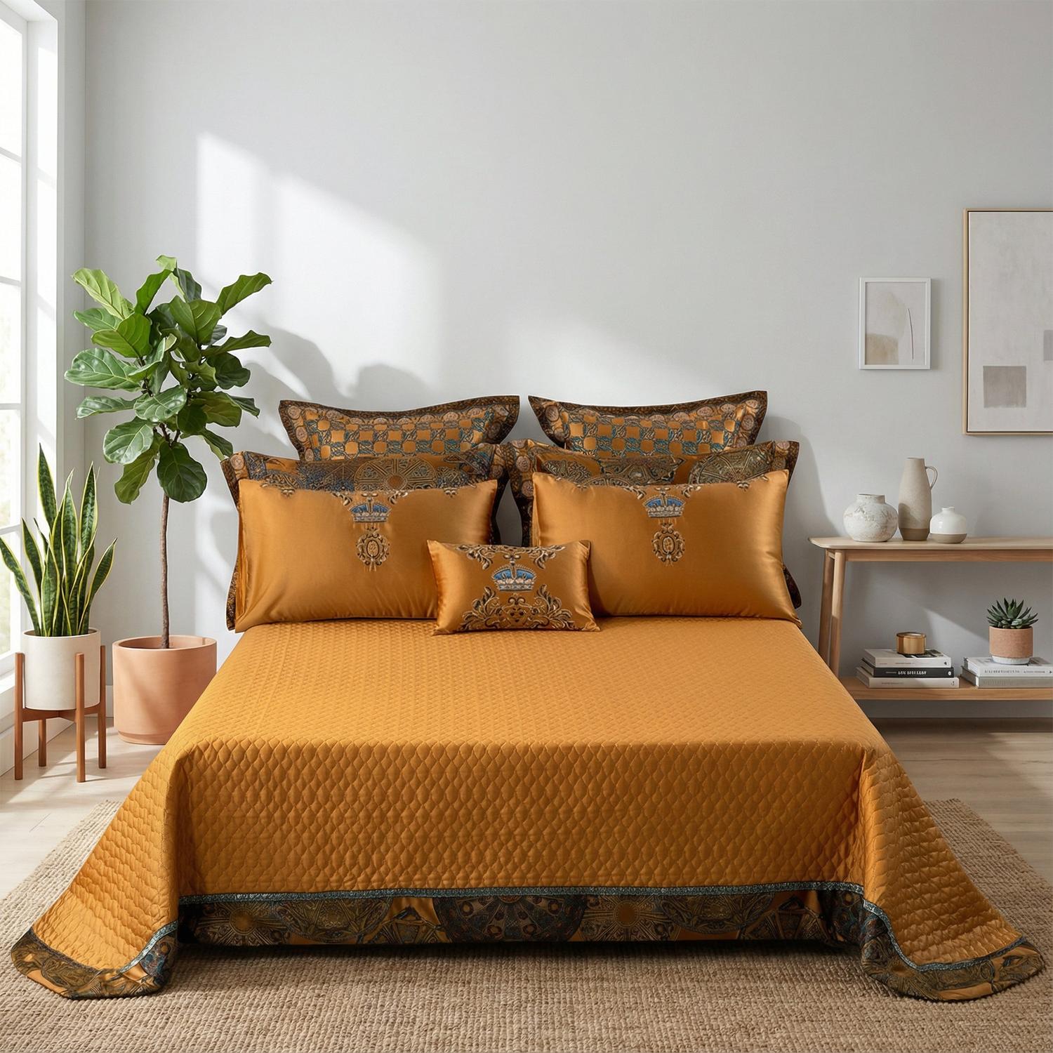 Egyptian Cat Embroidered Satin Cotton Bedding Set Collection | Lersk