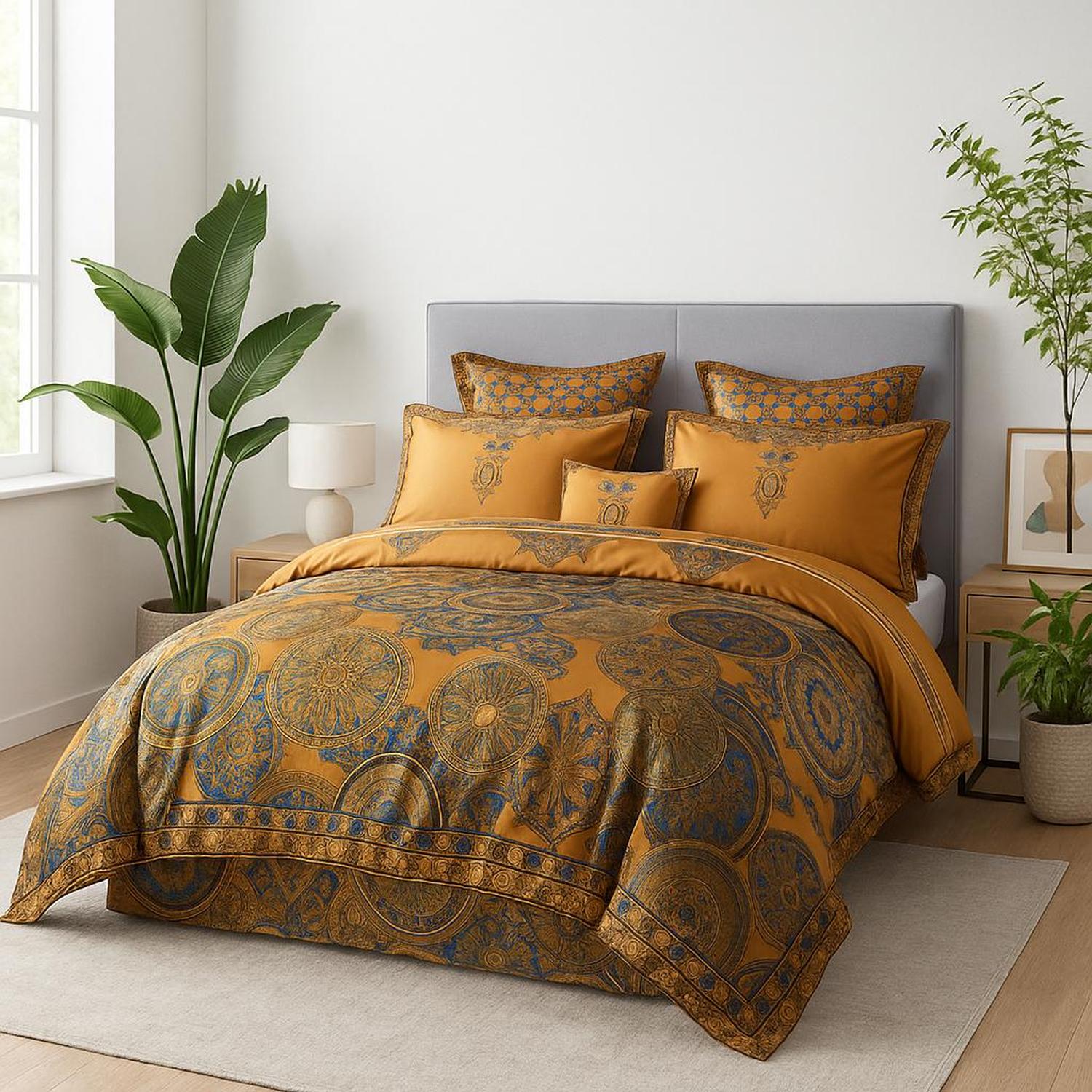 Egyptian Cat Embroidered Satin Cotton Bedding Set Collection | Lersk