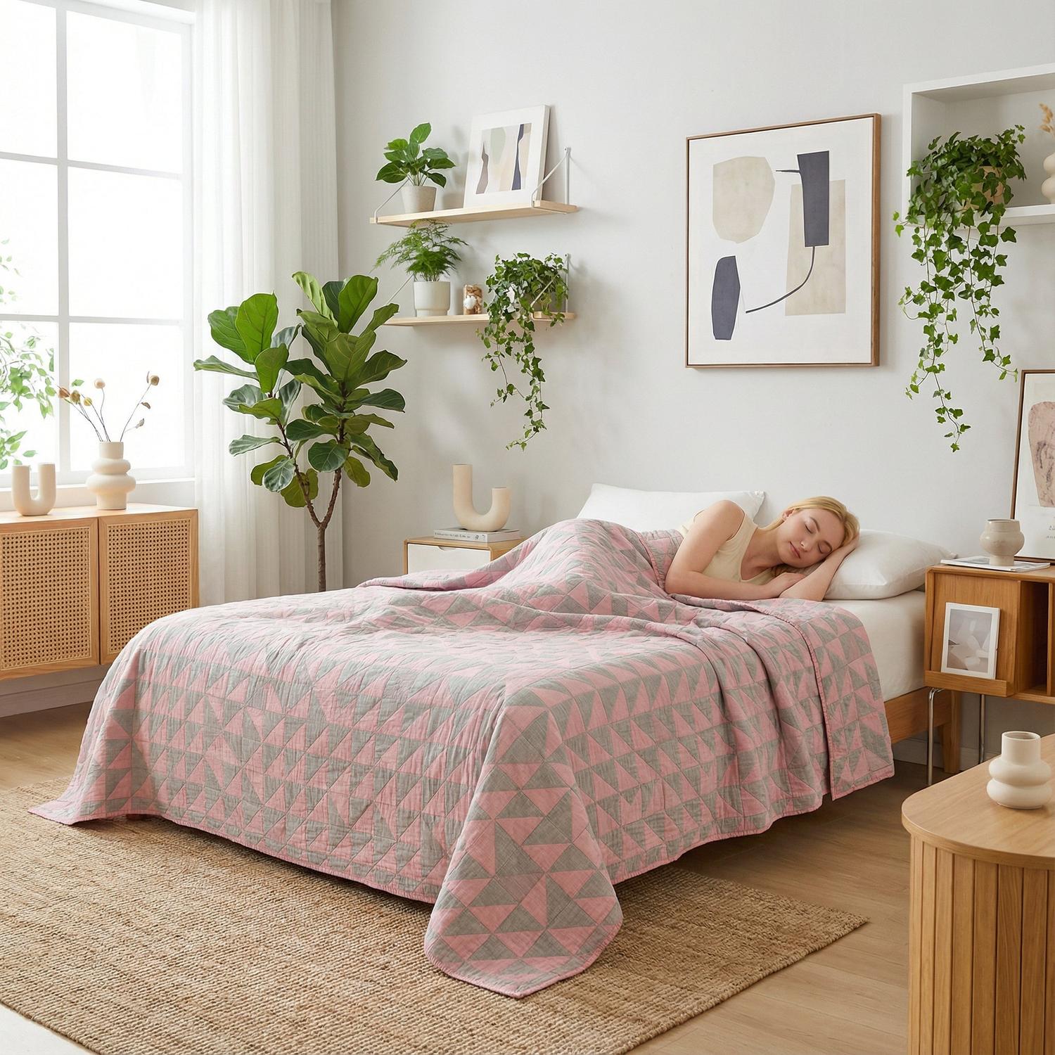 Floral Stripe Cotton Gauze Quilt Decorative Throw Blanket | Lersk