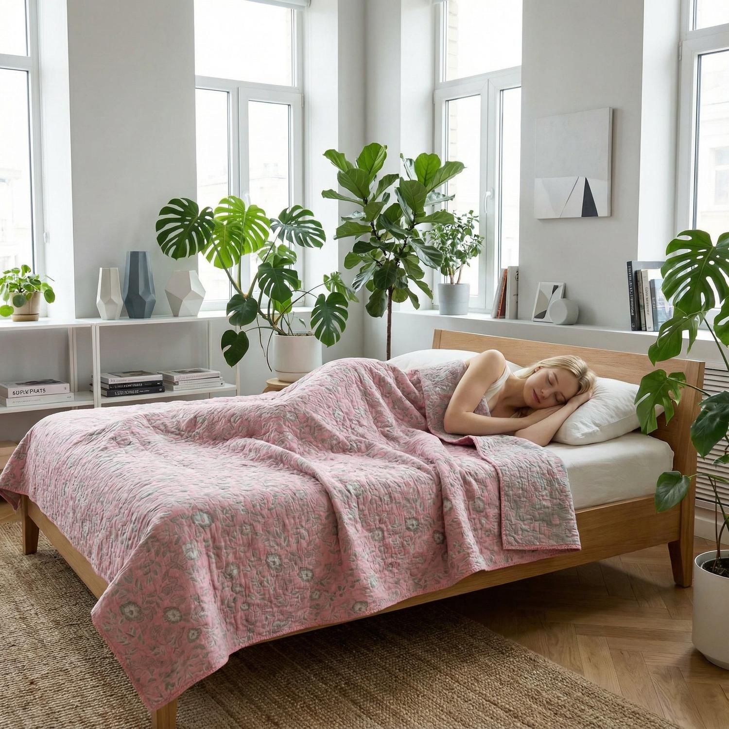 Floral Stripe Cotton Gauze Quilt Decorative Throw Blanket | Lersk