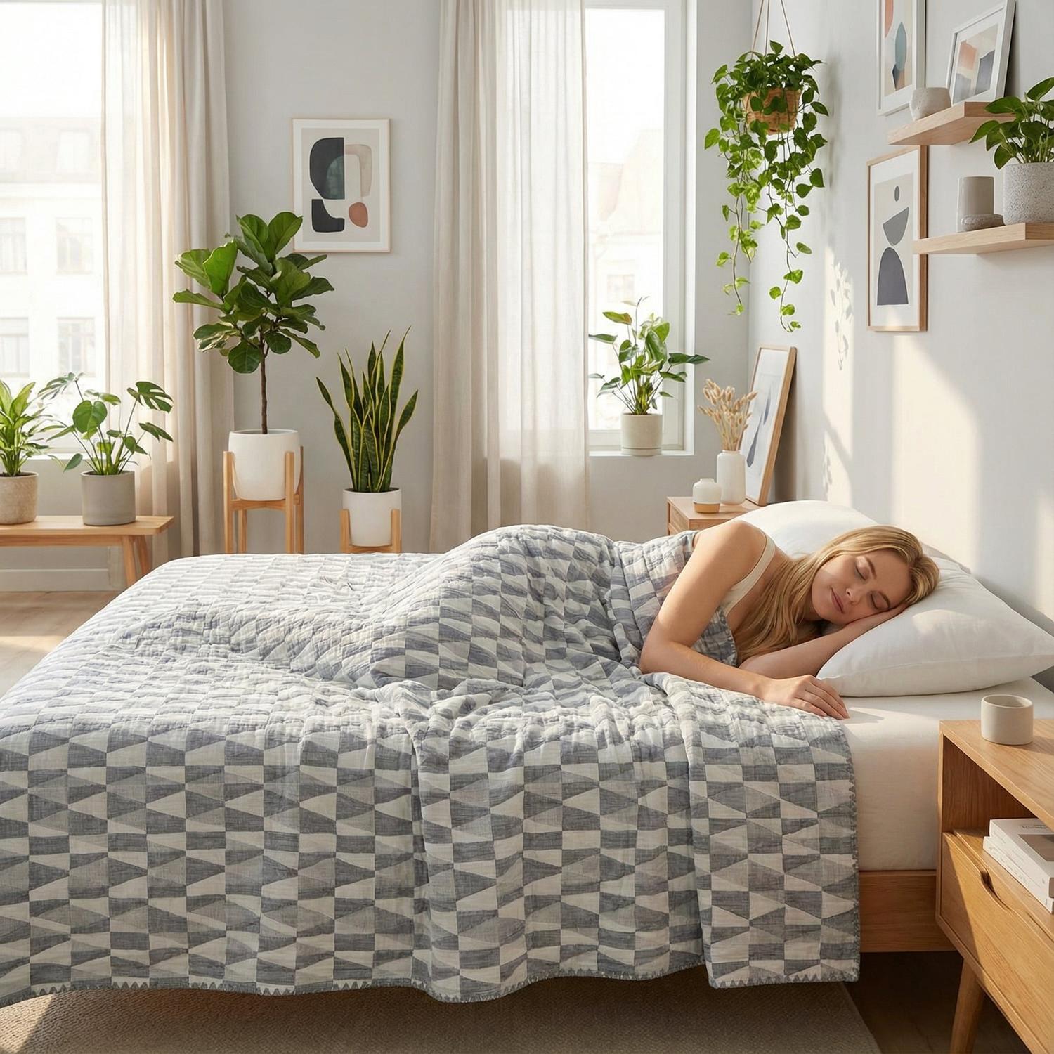 Floral Stripe Cotton Gauze Quilt Decorative Throw Blanket | Lersk