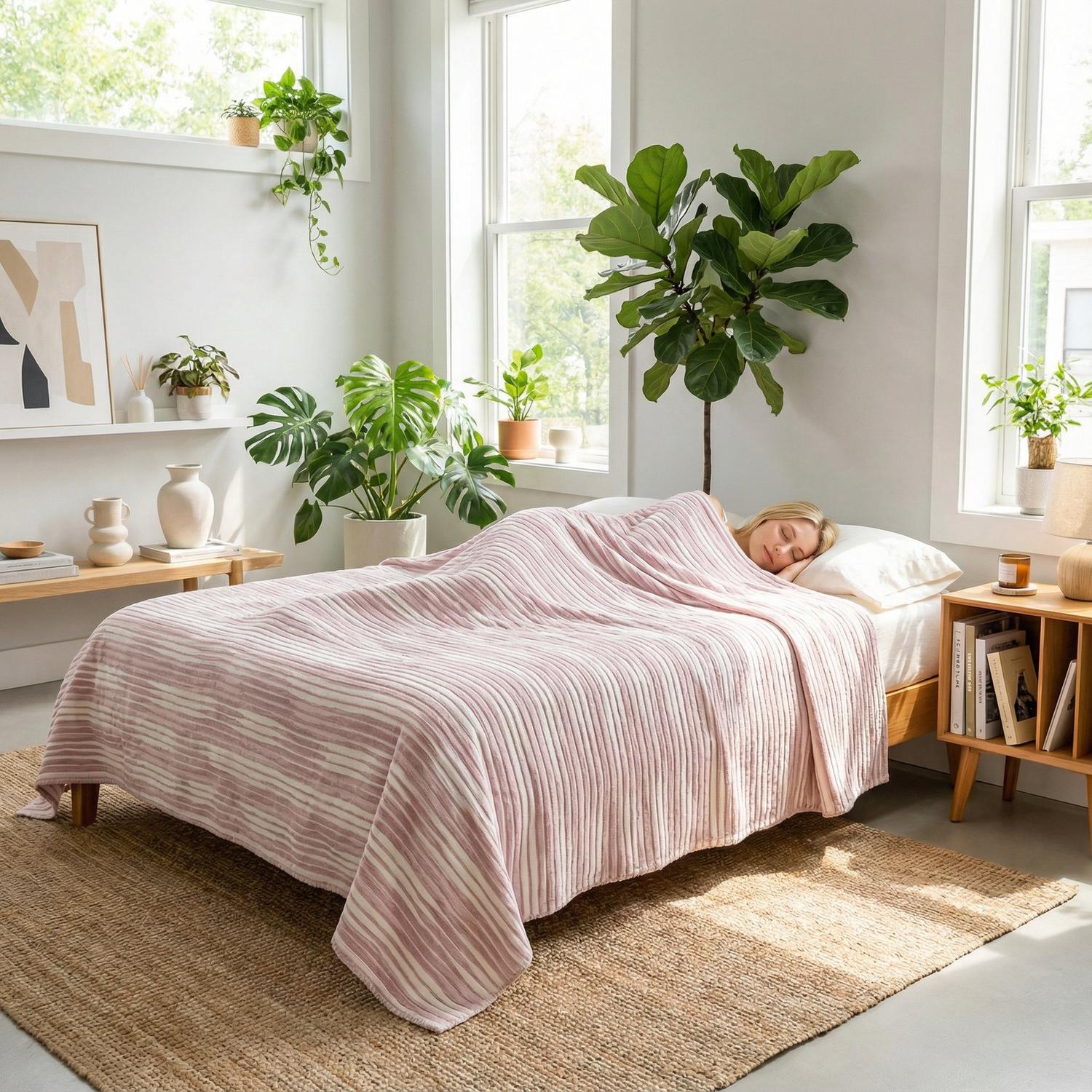 Floral Stripe Cotton Gauze Quilt Decorative Throw Blanket | Lersk