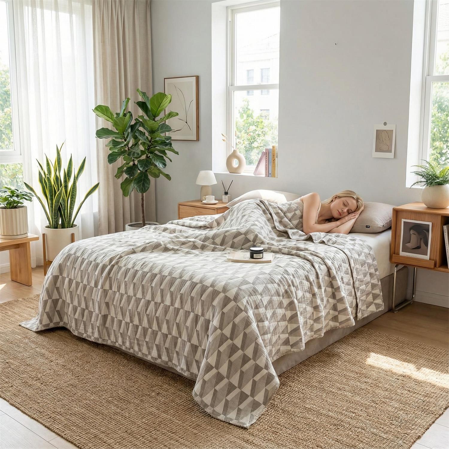 Floral Stripe Cotton Gauze Quilt Decorative Throw Blanket | Lersk