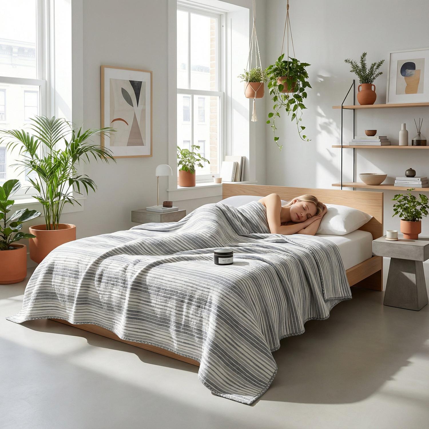 Floral Stripe Cotton Gauze Quilt Decorative Throw Blanket | Lersk