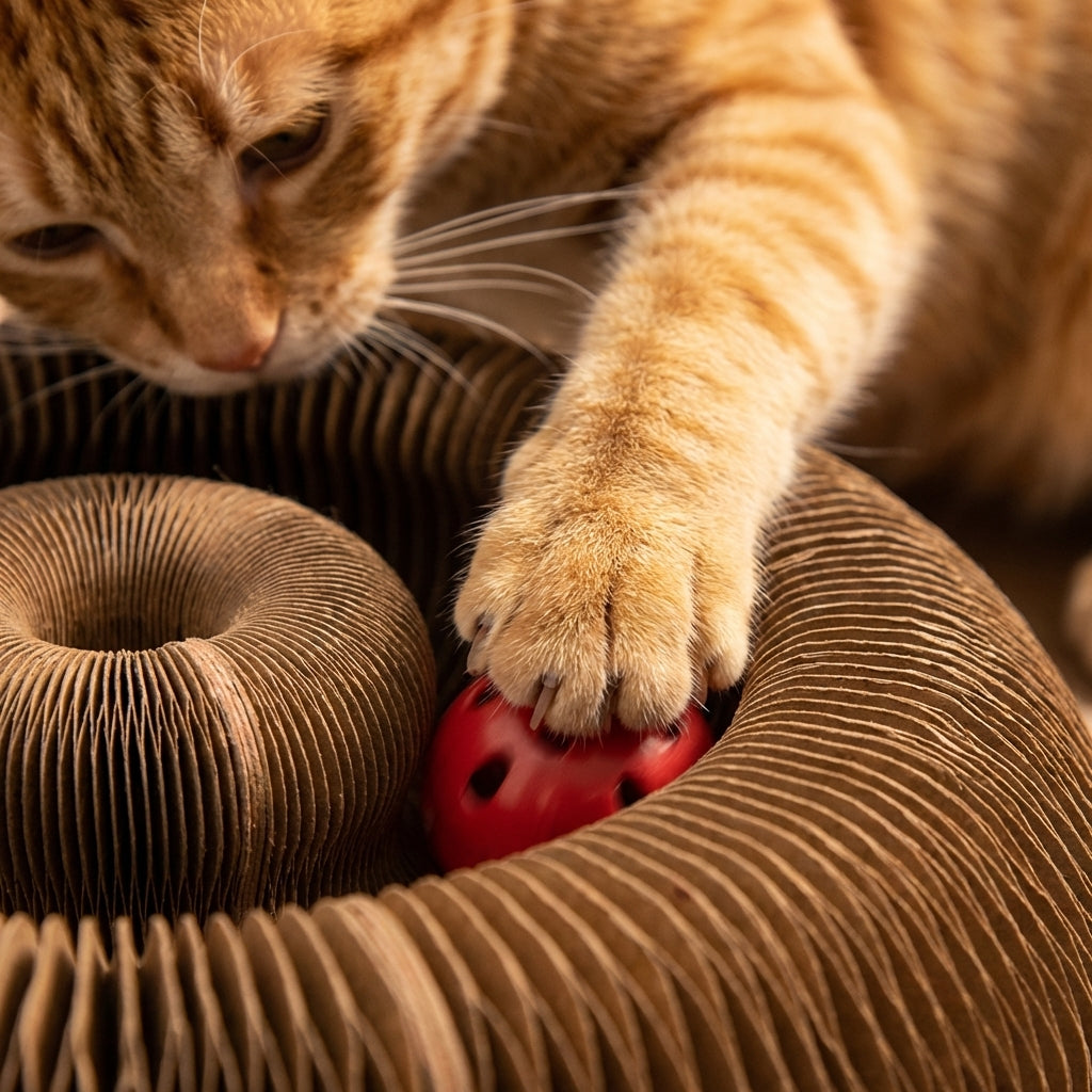 Graffiatoio per gatti in cartone ondulato pieghevole con pista per pallina 4 in 1 | Lersk