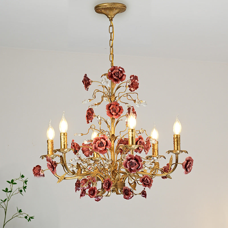 Rose Chandelier In French Country Style Vintage Ceiling Light | Lersk