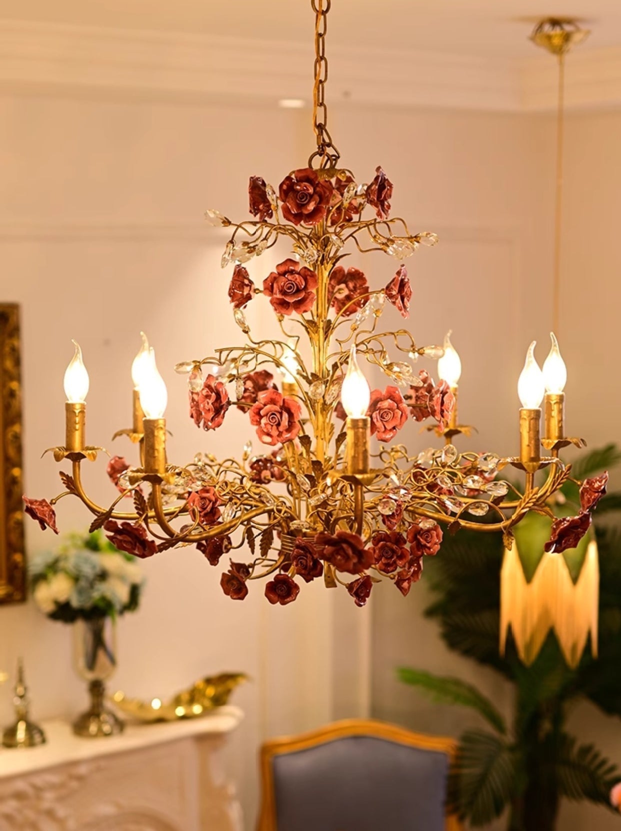 Rose Chandelier In French Country Style Vintage Ceiling Light | Lersk