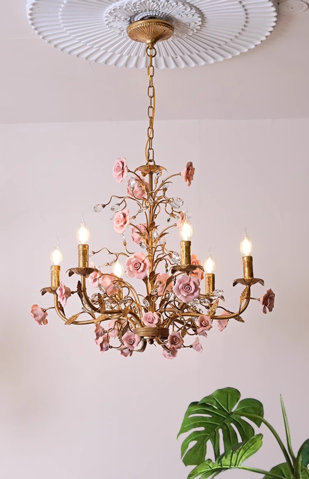 Rose Chandelier In French Country Style Vintage Ceiling Light | Lersk