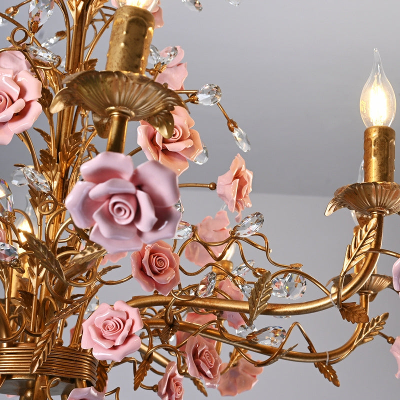 Rose Chandelier In French Country Style Vintage Ceiling Light | Lersk