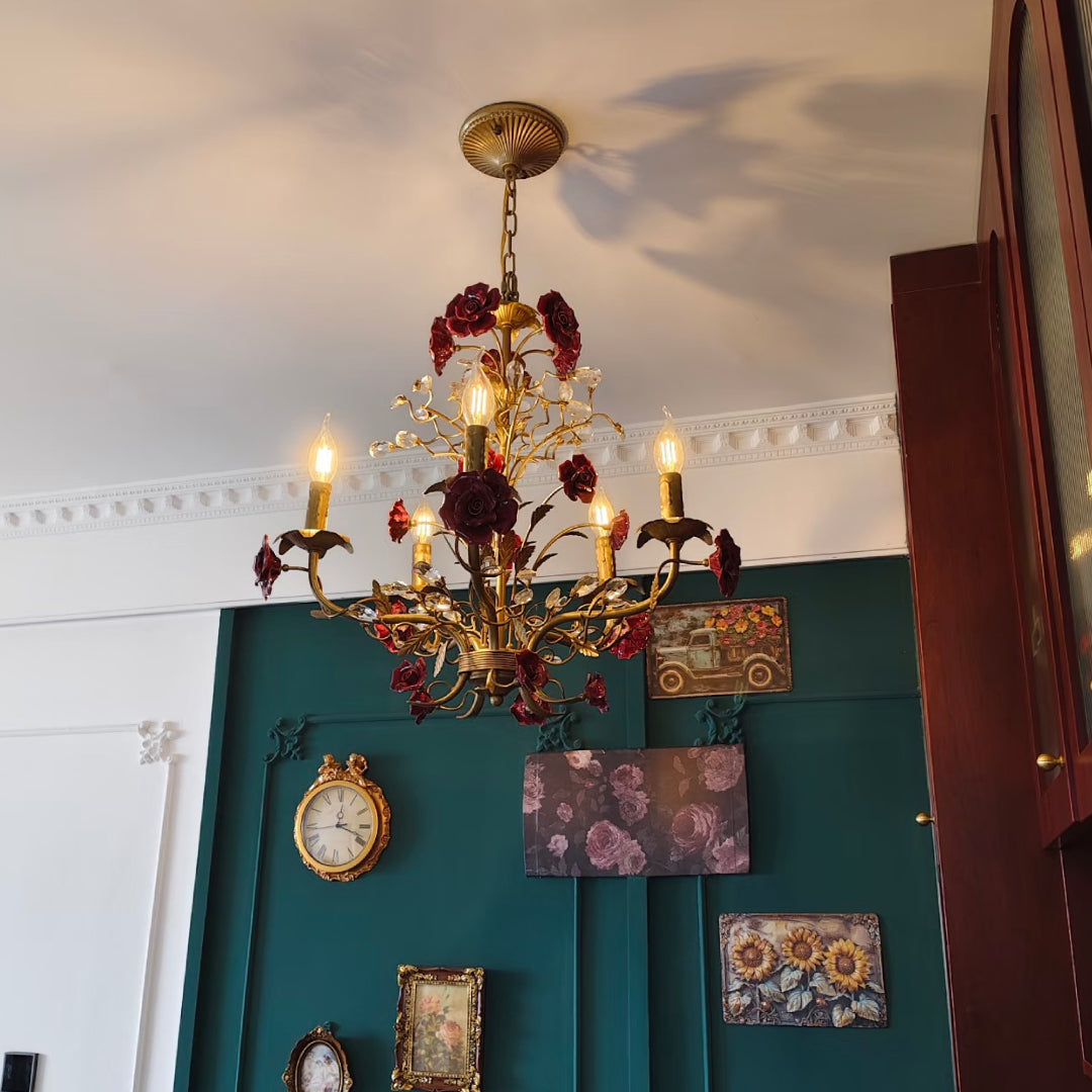 Rose Chandelier In French Country Style Vintage Ceiling Light | Lersk