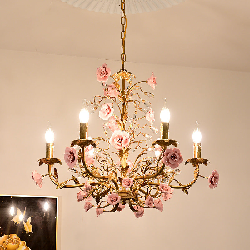 Rose Chandelier In French Country Style Vintage Ceiling Light | Lersk