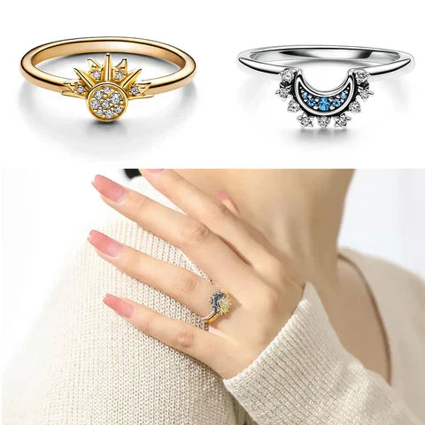 Anillo Lunara Celestial de Plata con Cristal de Luna y Sol para Estilo Impactante | Lersk