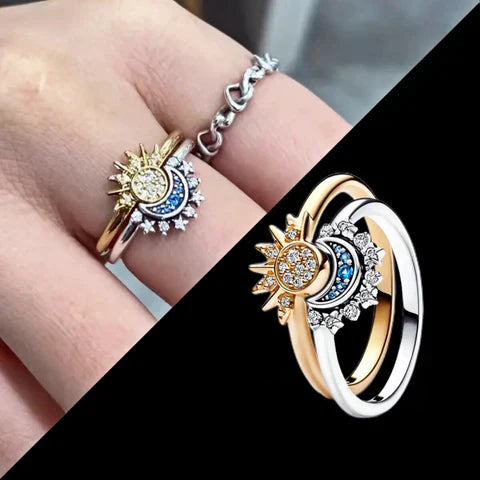 Anillo Lunara Celestial de Plata con Cristal de Luna y Sol para Estilo Impactante | Lersk