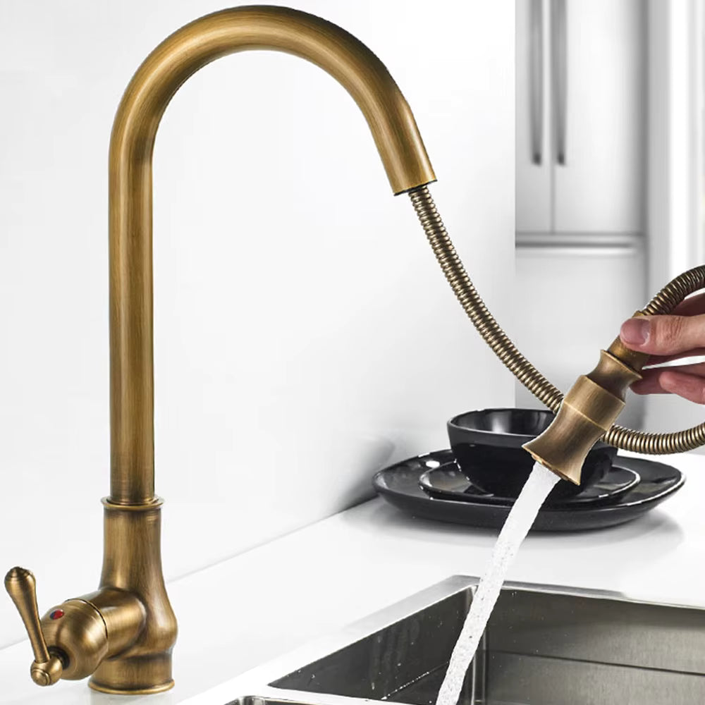 Norelle Antique Brass Swivel Kitchen Faucet With Black | Lersk