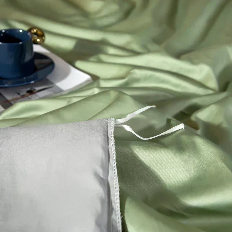 LunaVale Egyptian Cotton Bedding In Light Green And Silver | Lersk