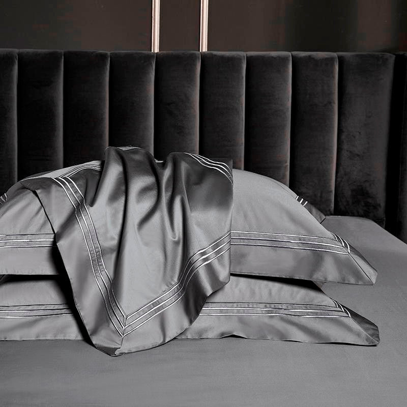 Lyra Grey Egyptian Cotton Bedding Set With Embroidered Edge | Lersk
