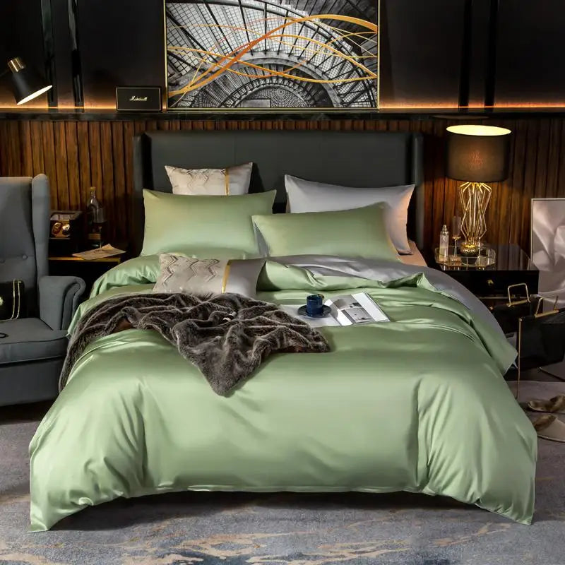 LunaVale Egyptian Cotton Bedding In Light Green And Silver | Lersk