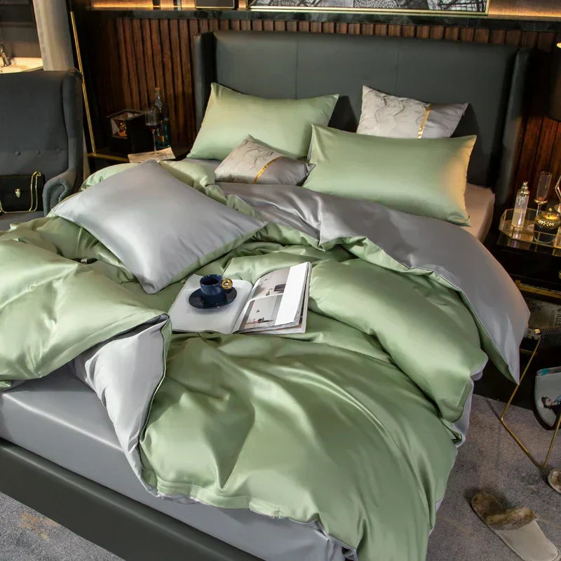 LunaVale Egyptian Cotton Bedding In Light Green And Silver | Lersk
