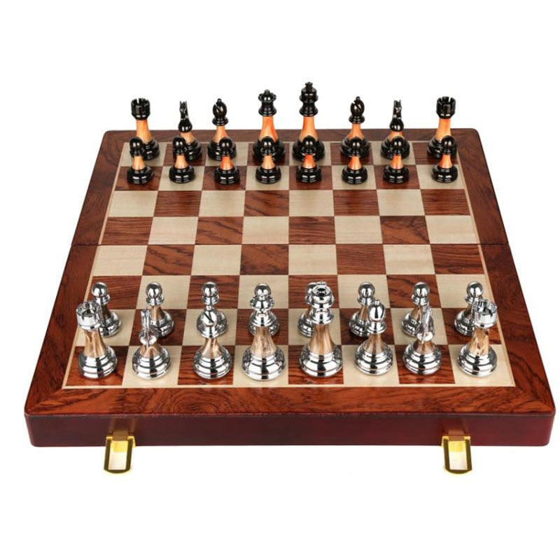 RegalOrion Metal Chess Set on 17.7in Wooden Board Elite | Lersk