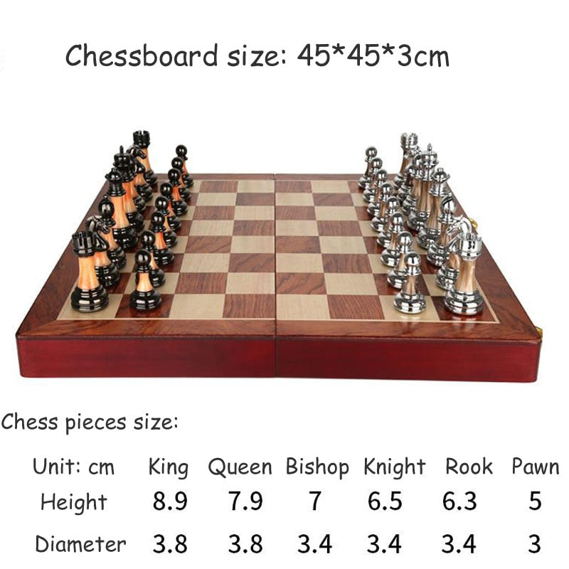 RegalOrion Metal Chess Set on 17.7in Wooden Board Elite | Lersk