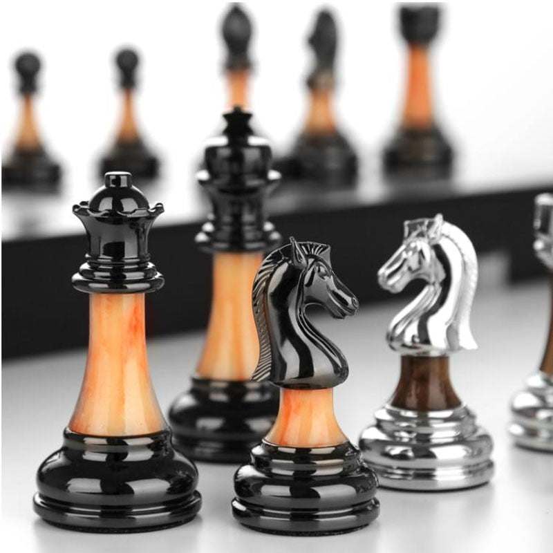 RegalOrion Metal Chess Set on 17.7in Wooden Board Elite | Lersk