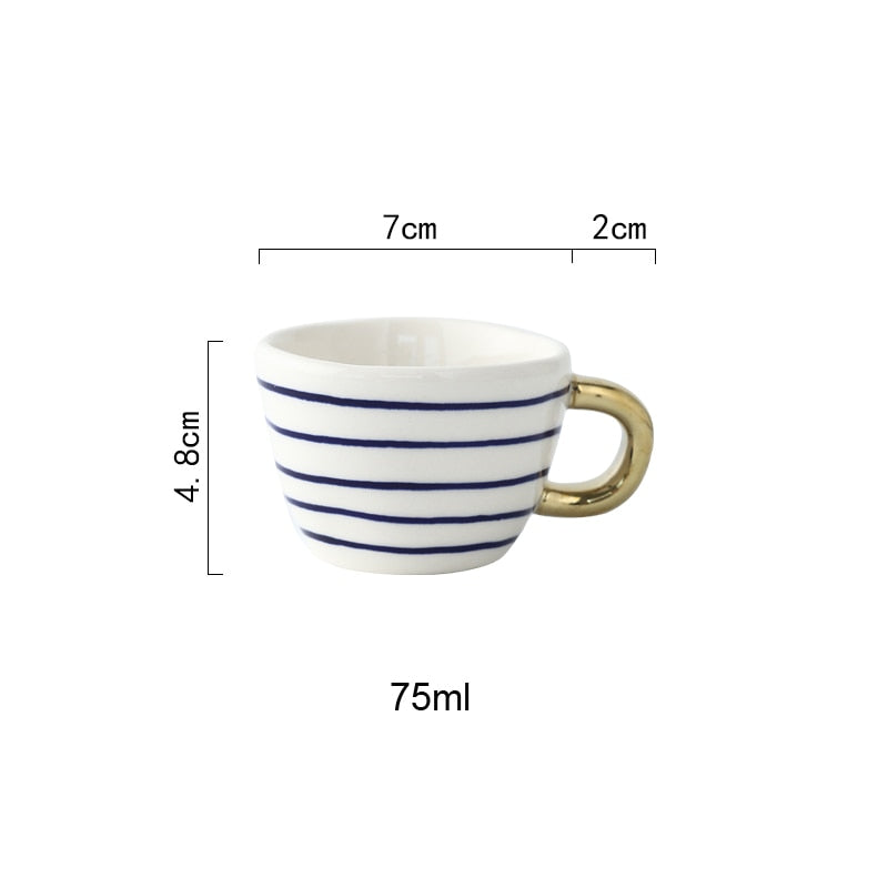 Elegant Cup With Abstract Geometric Pattern And Gold Handle For Everyday Coffee Or Tea | Lersk