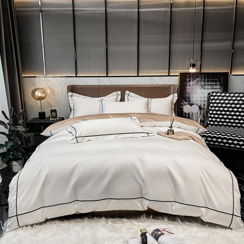 Elara Luxe Egyptian Cotton Hotel Bedding Set With Gold Trim | Lersk