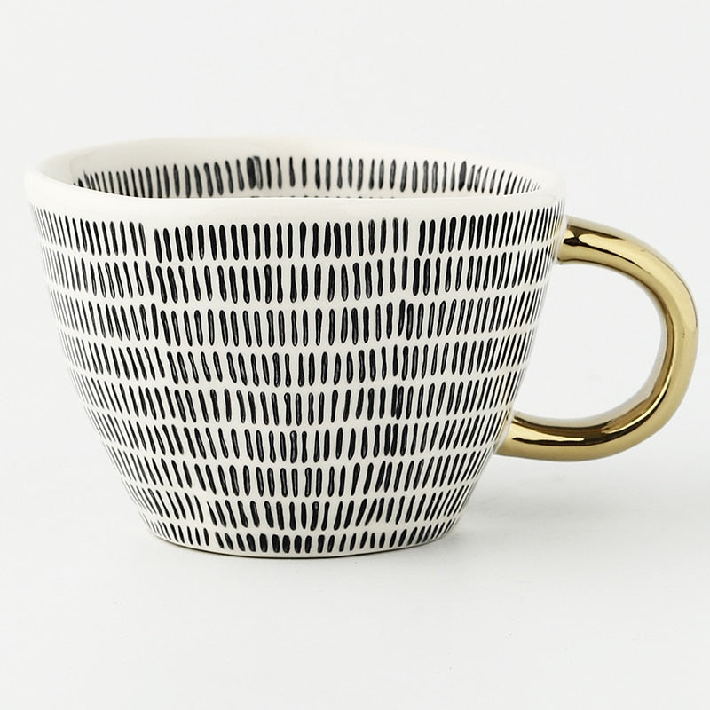Elegant Cup With Abstract Geometric Pattern And Gold Handle For Everyday Coffee Or Tea | Lersk