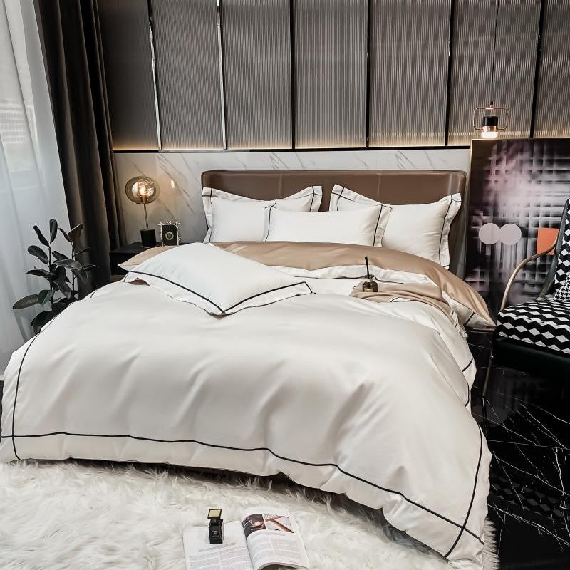 Elara Luxe Egyptian Cotton Hotel Bedding Set With Gold Trim | Lersk