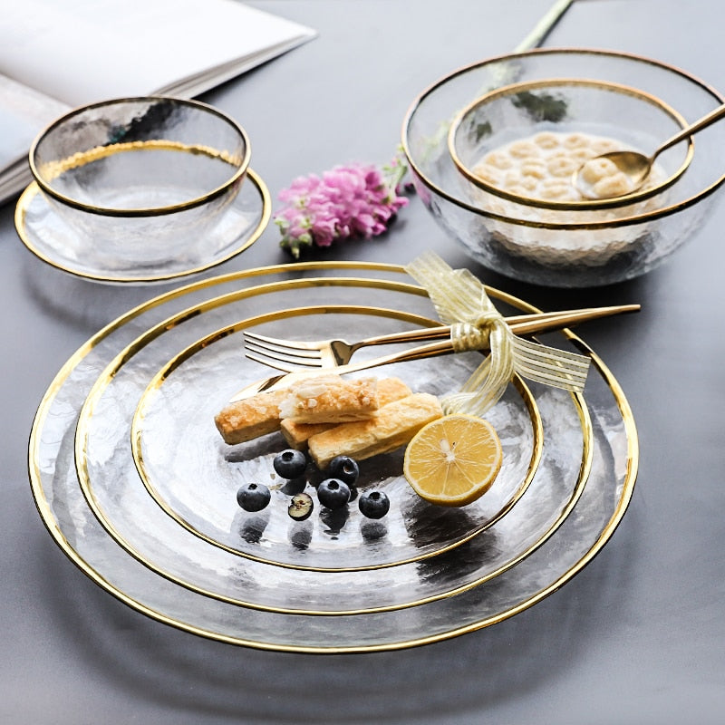Aurelia Dinnerware Set with Glass Blur Finish Round Plates | Lersk