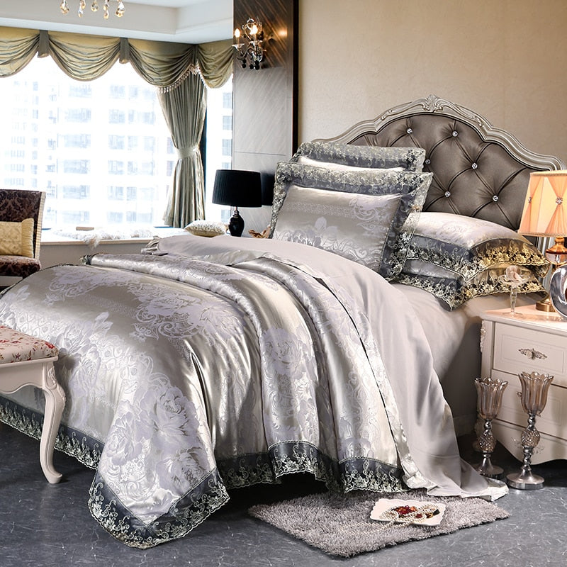 Povlečení Aurelia Satin Cotton s krajkou ve stříbrně hnědé | Lersk