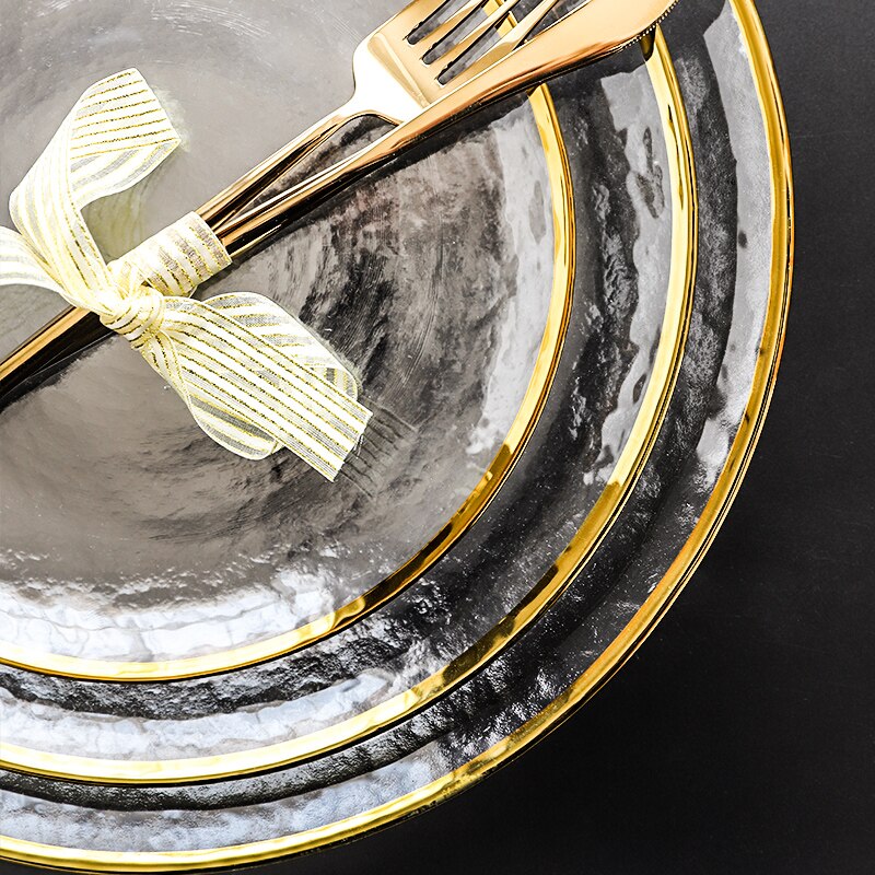 Aurelia Dinnerware Set with Glass Blur Finish Round Plates | Lersk