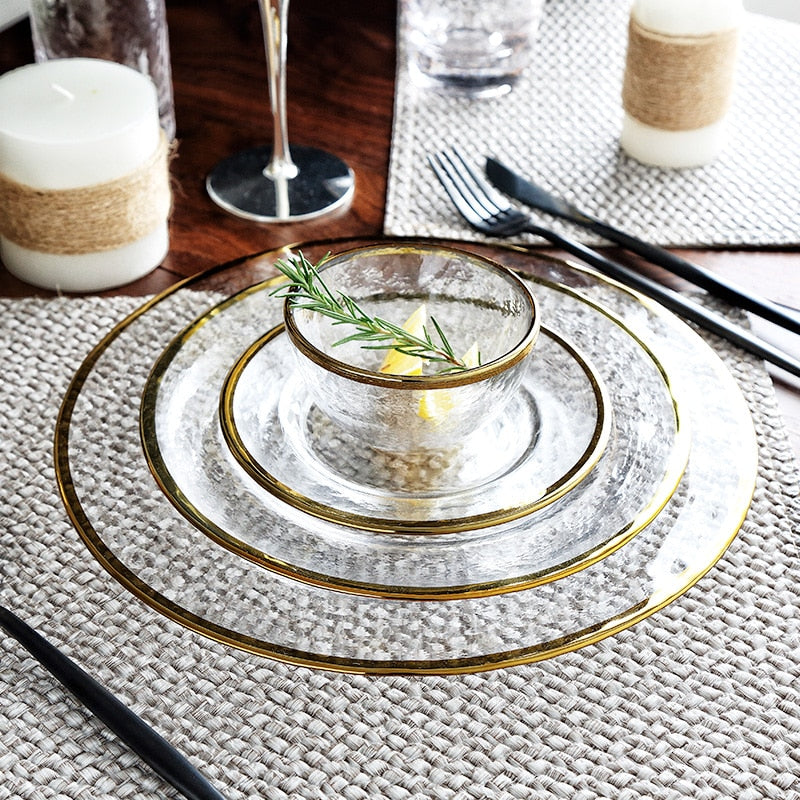 Aurelia Dinnerware Set with Glass Blur Finish Round Plates | Lersk