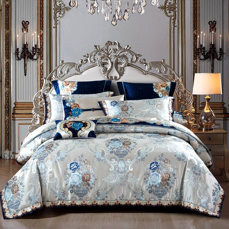 Parure de housse de couette en satin de soie Aurelia en coton argent et or | Lersk