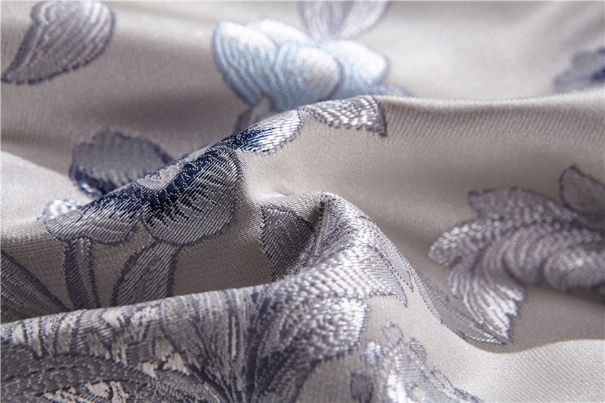 Celeste Silk Cotton Jacquard Bedding Set Floral Blue Silver | Lersk