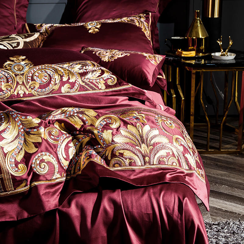 Novara | Burgundy Egyptian Cotton Embroidered Bedding Set | Lersk