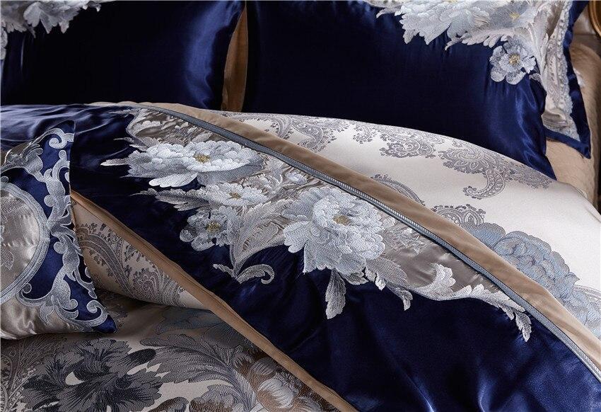 Celeste Silk Cotton Jacquard Bedding Set Floral Blue Silver | Lersk