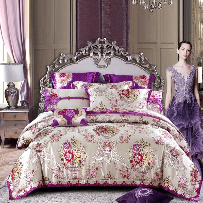 Parure de housse de couette en satin de soie Aurelia en coton argent et or | Lersk