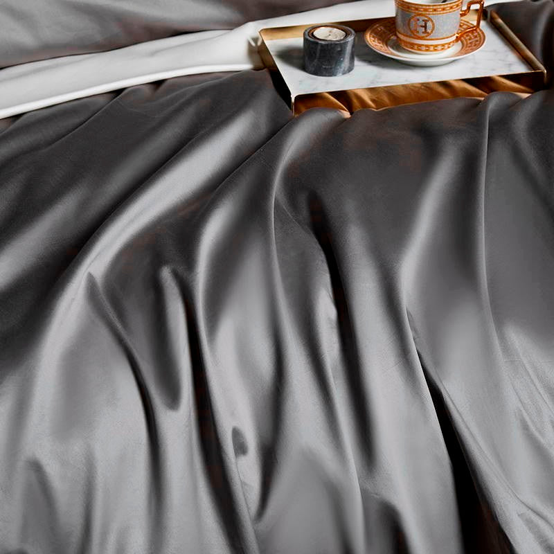 Lyra Grey Egyptian Cotton Bedding Set With Embroidered Edge | Lersk