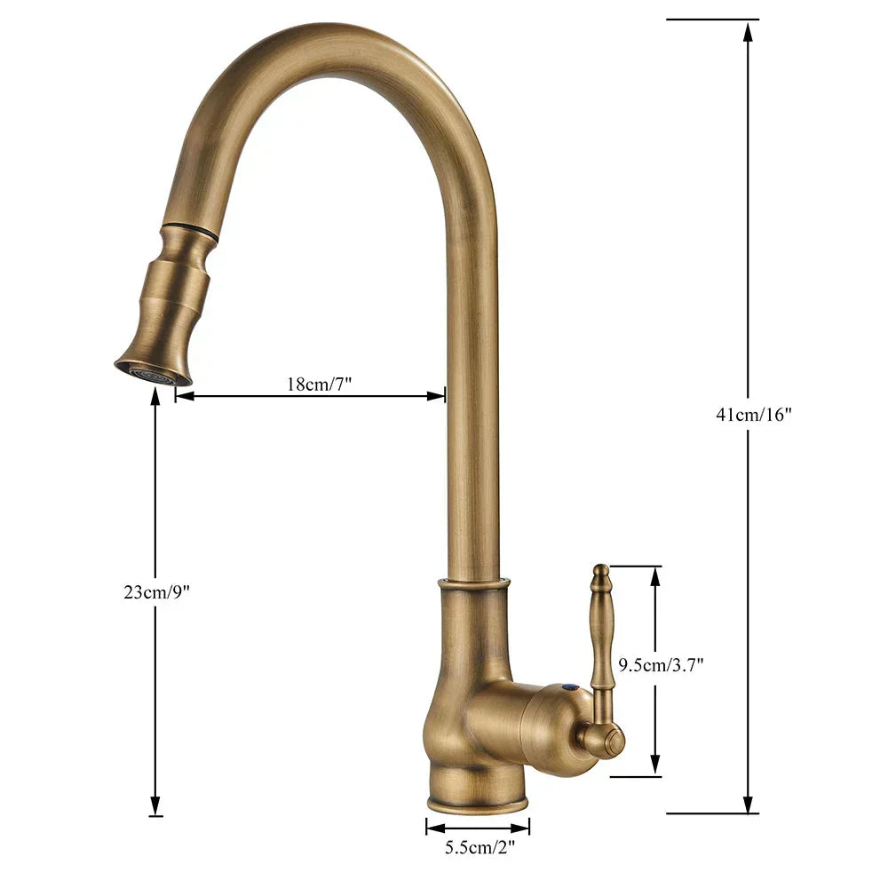 Norelle Antique Brass Swivel Kitchen Faucet With Black | Lersk