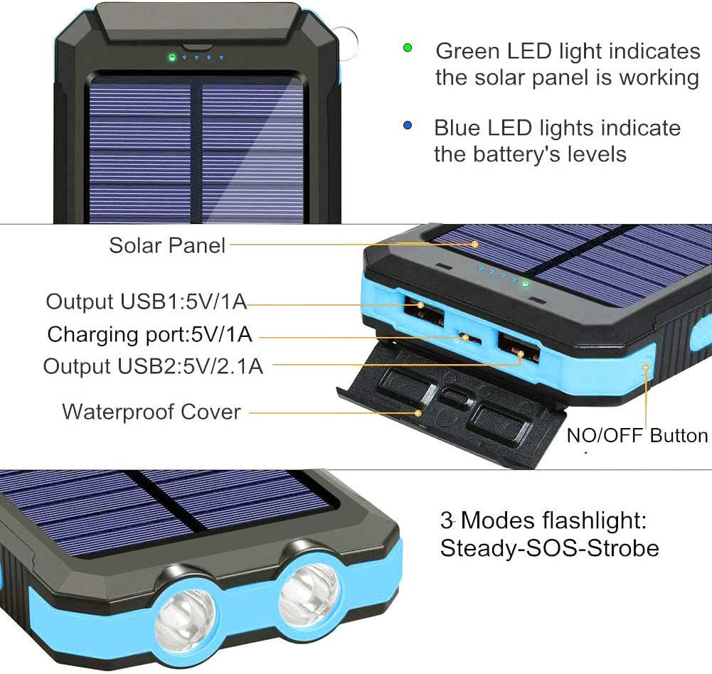 SolarPulse 20000mAh solární powerbanka pro použití na cestách | Lersk