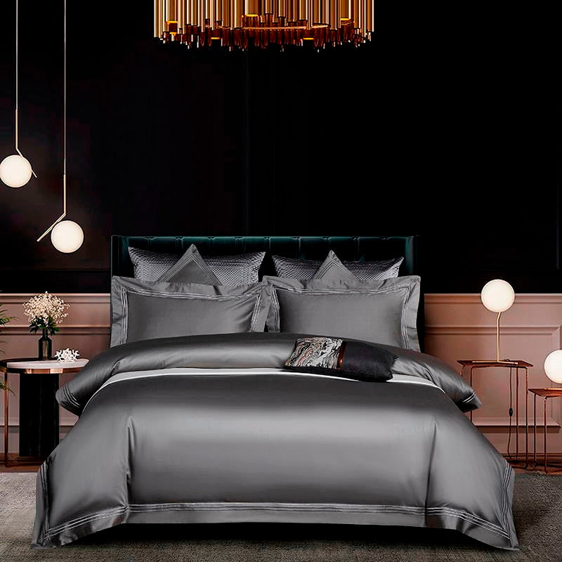 Lyra Grey Egyptian Cotton Bedding Set With Embroidered Edge | Lersk