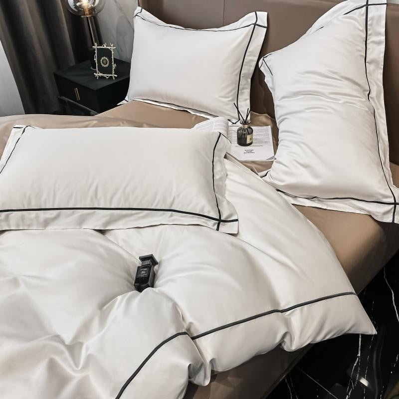 Elara Luxe Egyptian Cotton Hotel Bedding Set With Gold Trim | Lersk
