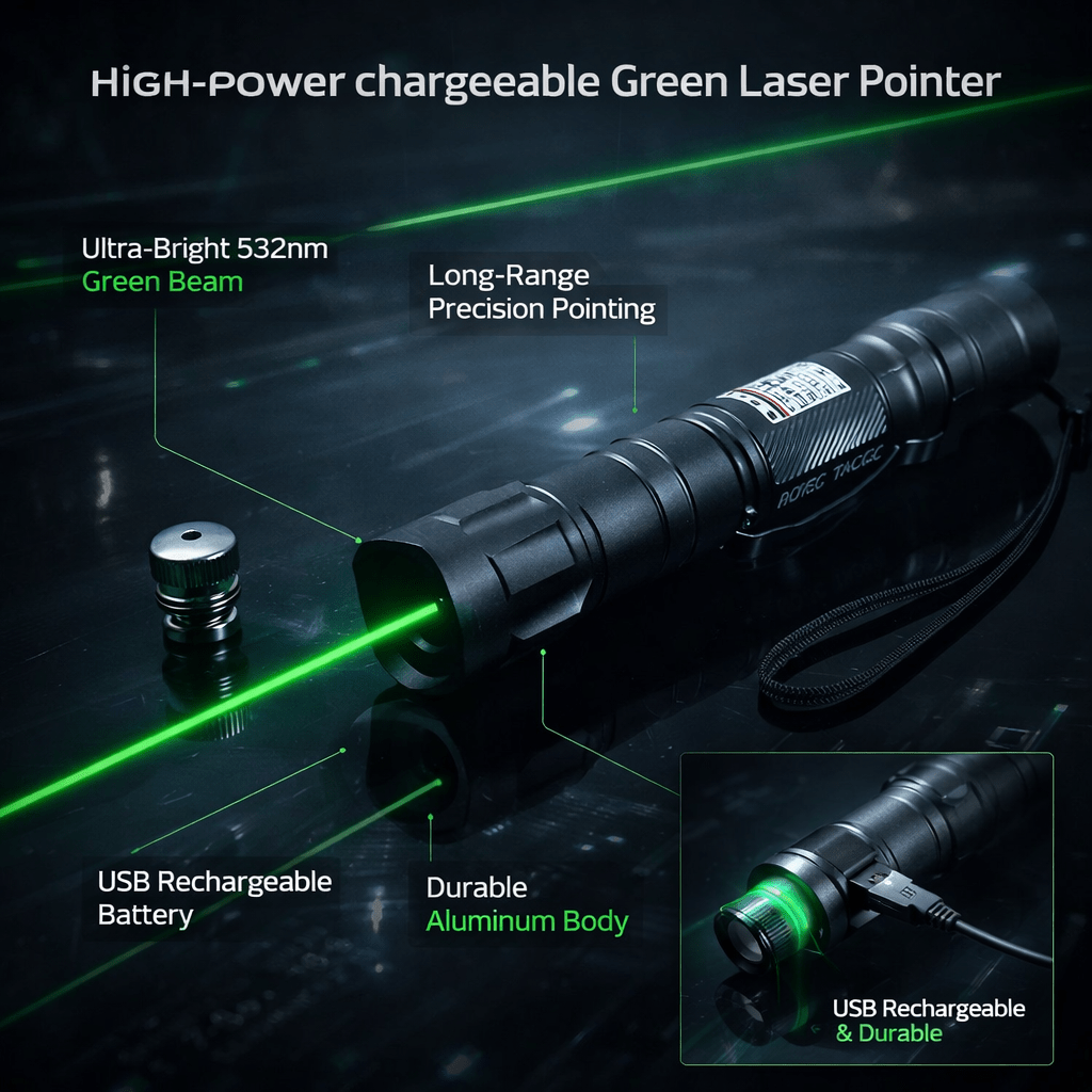 USB Rechargeable High Power Green Laser Pointer Long Range Tool | Lersk