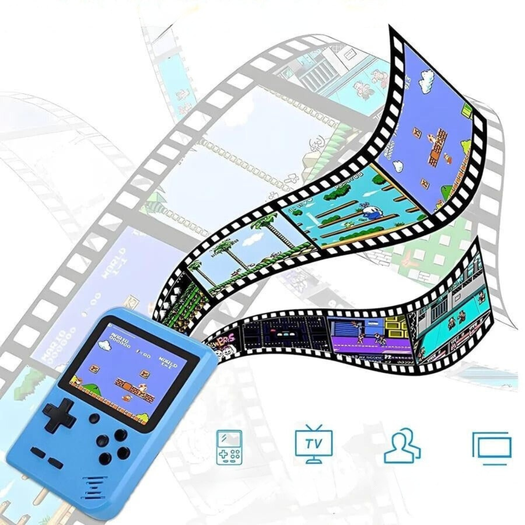 Videójáték-konzol retro kézi játékkonzol stílusban, klasszikus hordozható játékélmény | Lersk