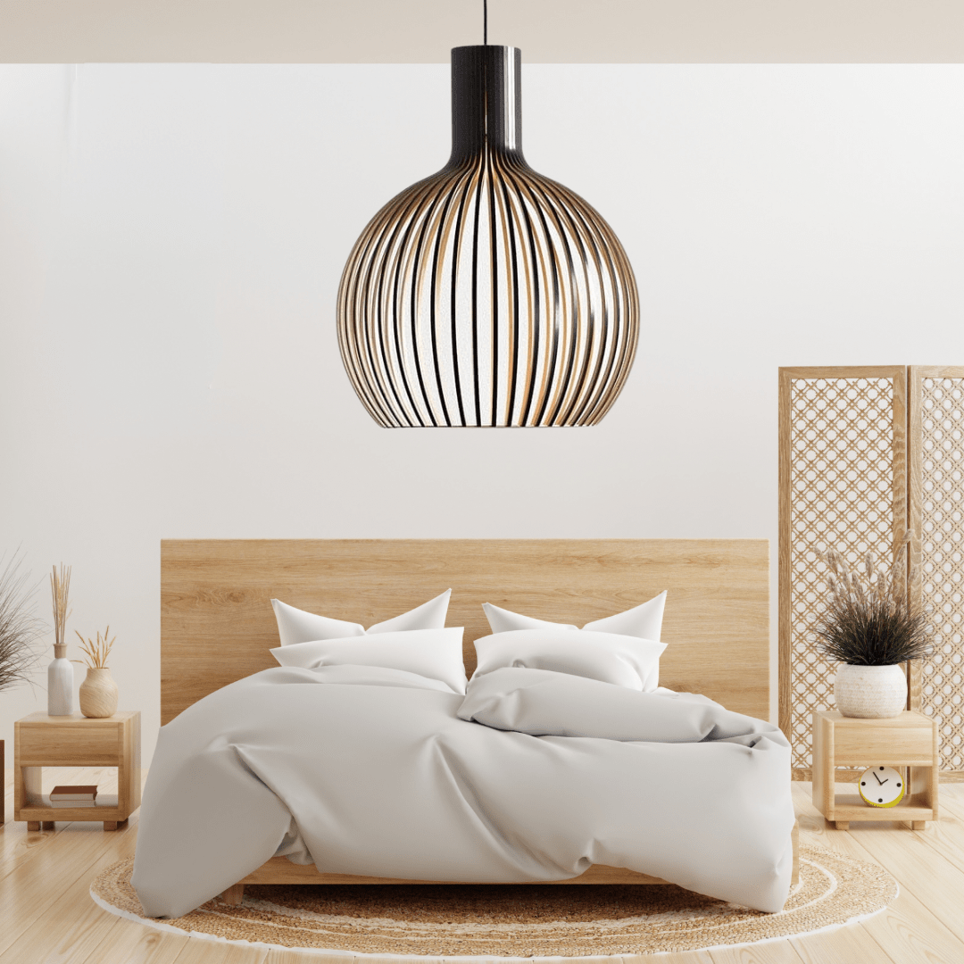 Závěsná lampa FjordLoom Wood Cage s nastavitelným kabelem | Lustr ve tvaru klece na ptáky | Lersk