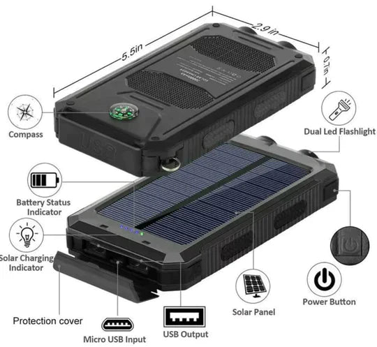 Solární powerbanka 500000mAh IP67 vodotěsná pro venkovní použití | Lersk
