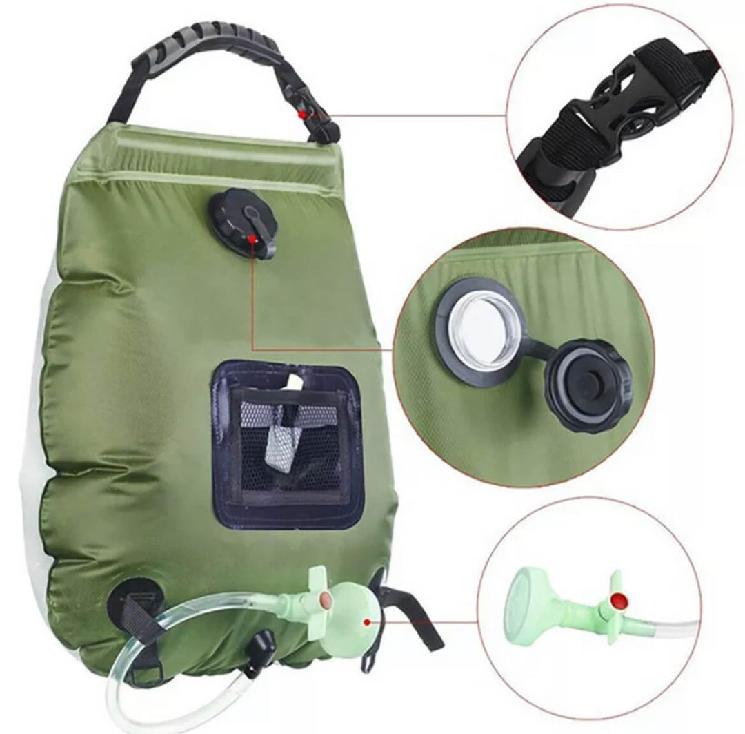 Solar Shower Bag For Backpackers With Removable Hose And Hot On Off Switch | Lersk